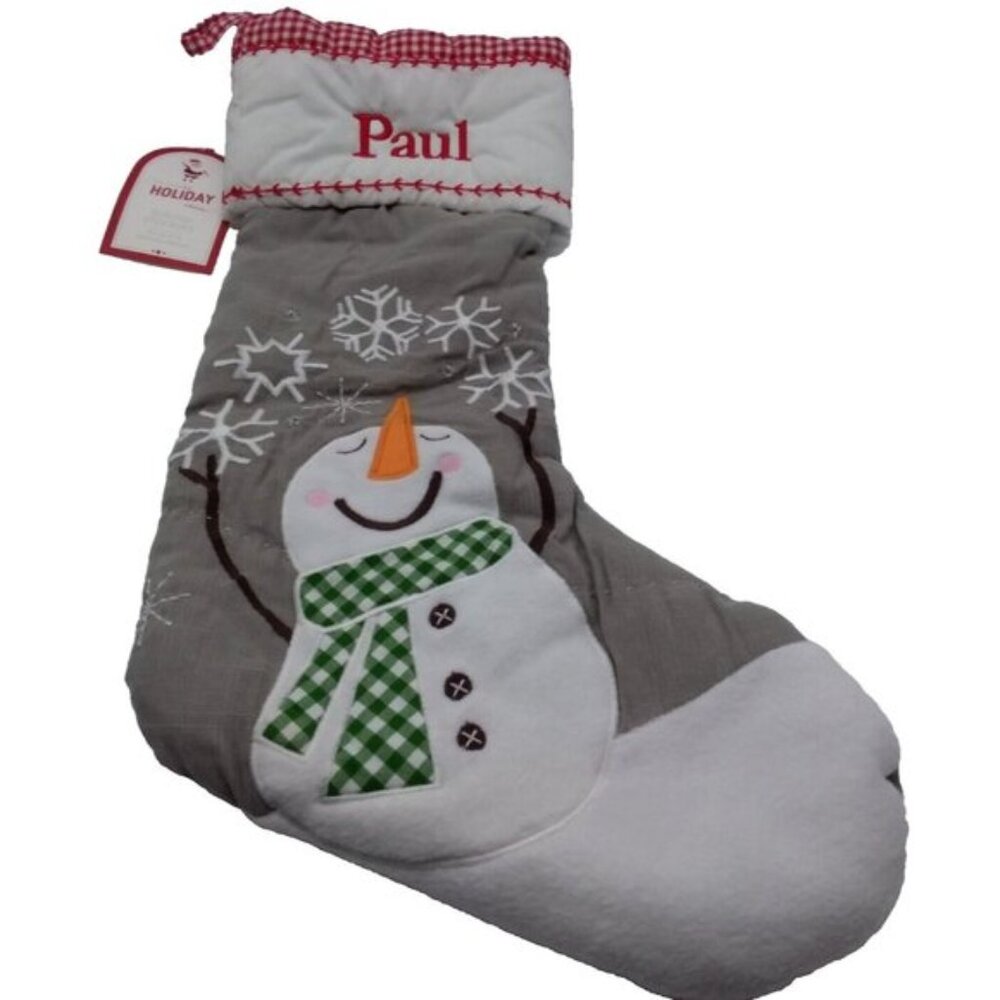 Pottery Barn Kids Paul Snowman Snowflakes Christmas Holiday Stocking Quilted